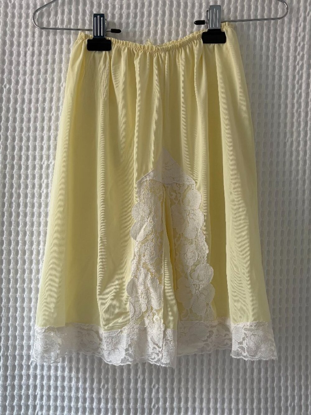 Vintage butter yellow white lace split culotte pettipants slip [READ]